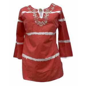 Madison Embellishments Tunic dress Peasant Orange Coral cover up beach sz Small